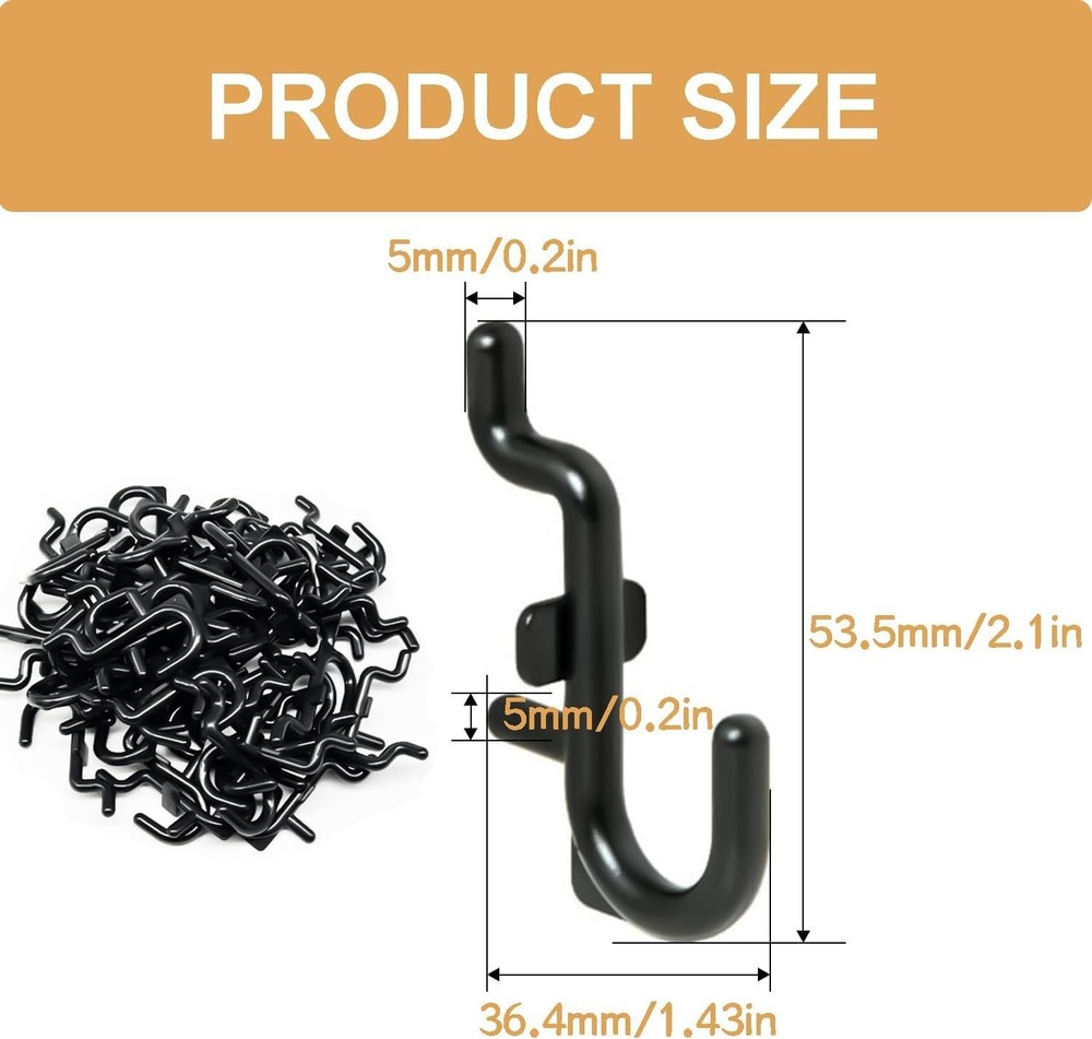 50PCS Pegboard Hooks Plastic Peg Board J Hooks for Hanging Black Pegboard Hooks