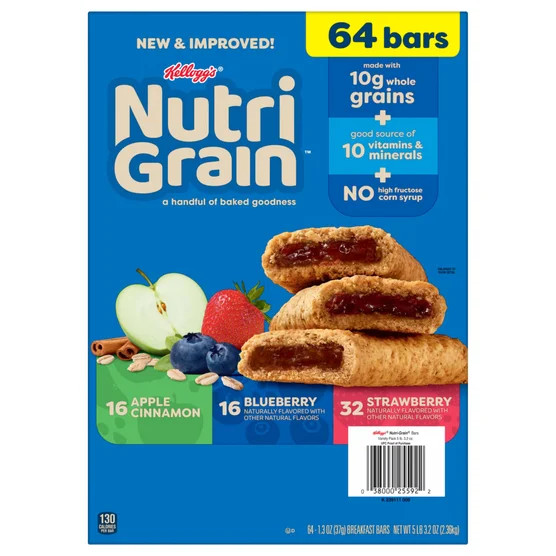 Kellogg's Nutri-Grain Soft Baked Breakfast Bars, 1.3 oz, 64-count