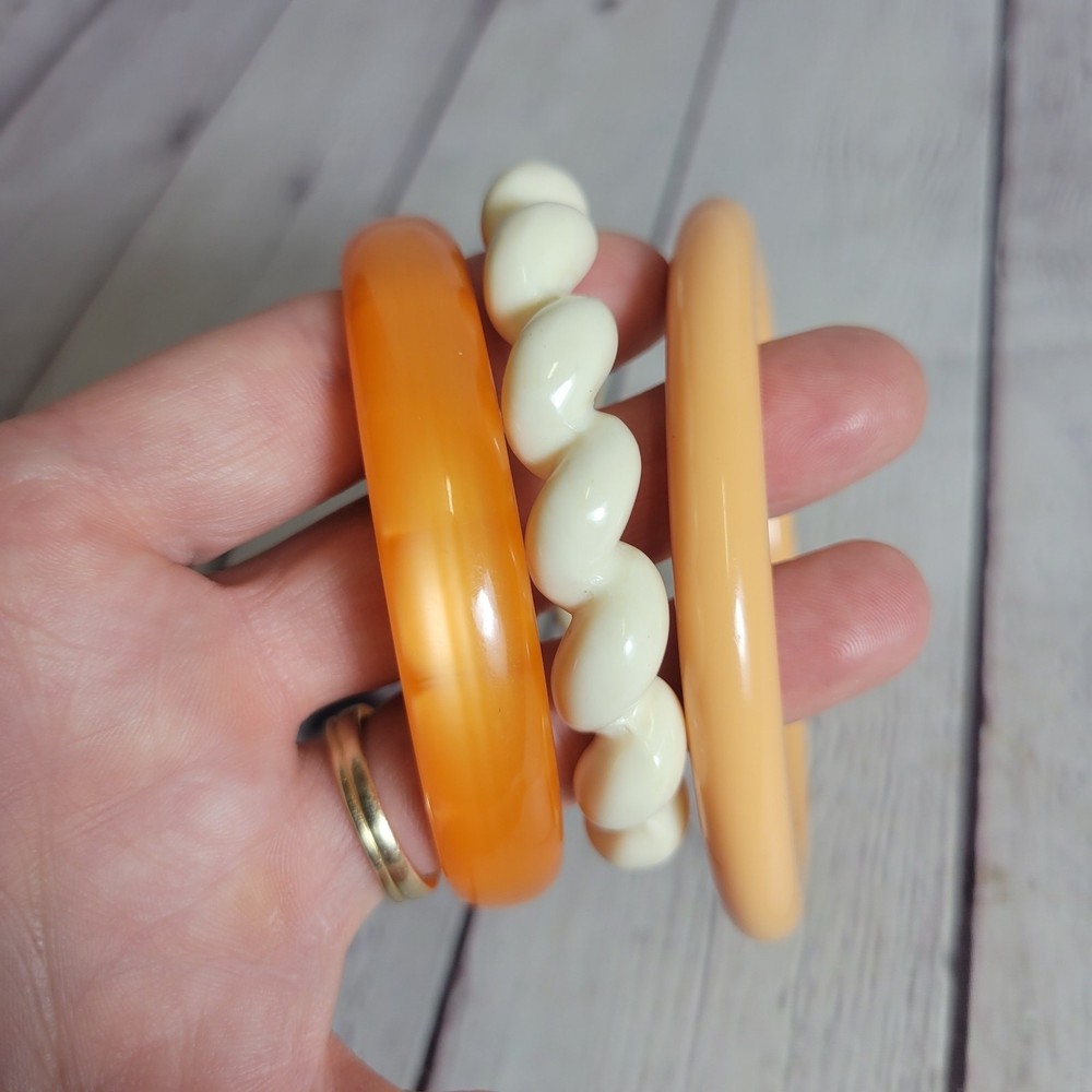 Vintage Bracelets Bangles Stack of 5 Orange Cream