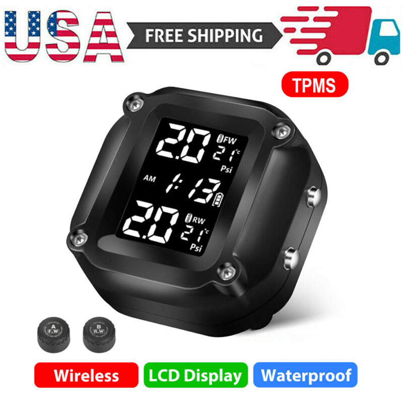 Wireless Motorcycle TPMS Tire Tyre Pressure Monitor System + 2 External Sensors
