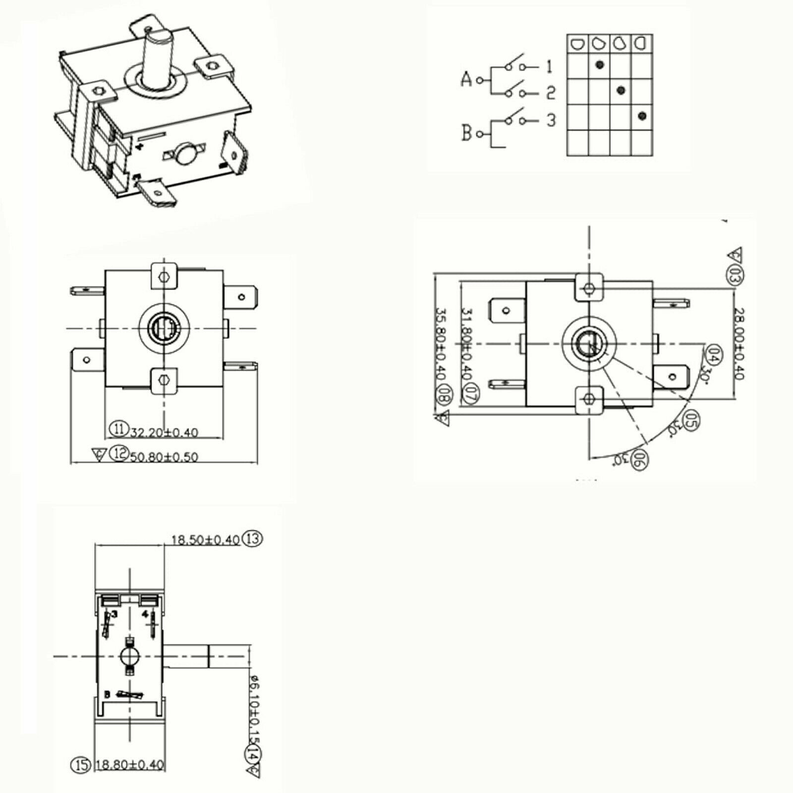 Rotary Switch 4Position 3Speed 120V-250V 15A Fan Heater Speed Selector UL Listed