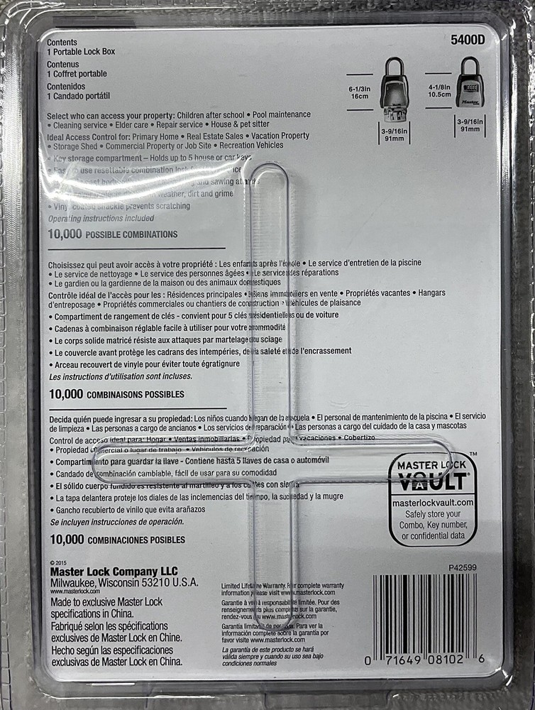 MasterLock 5400D Set Your Own Combination Portable Lock Box 5 Key Capacity Black
