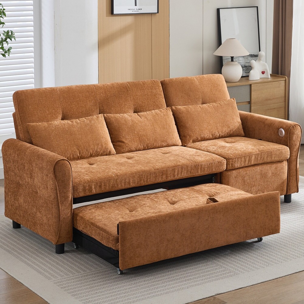 Convertible Sleeper Sofa Bed 3 Seater Sofa Couch w/ Reversible Recliner Sofa
