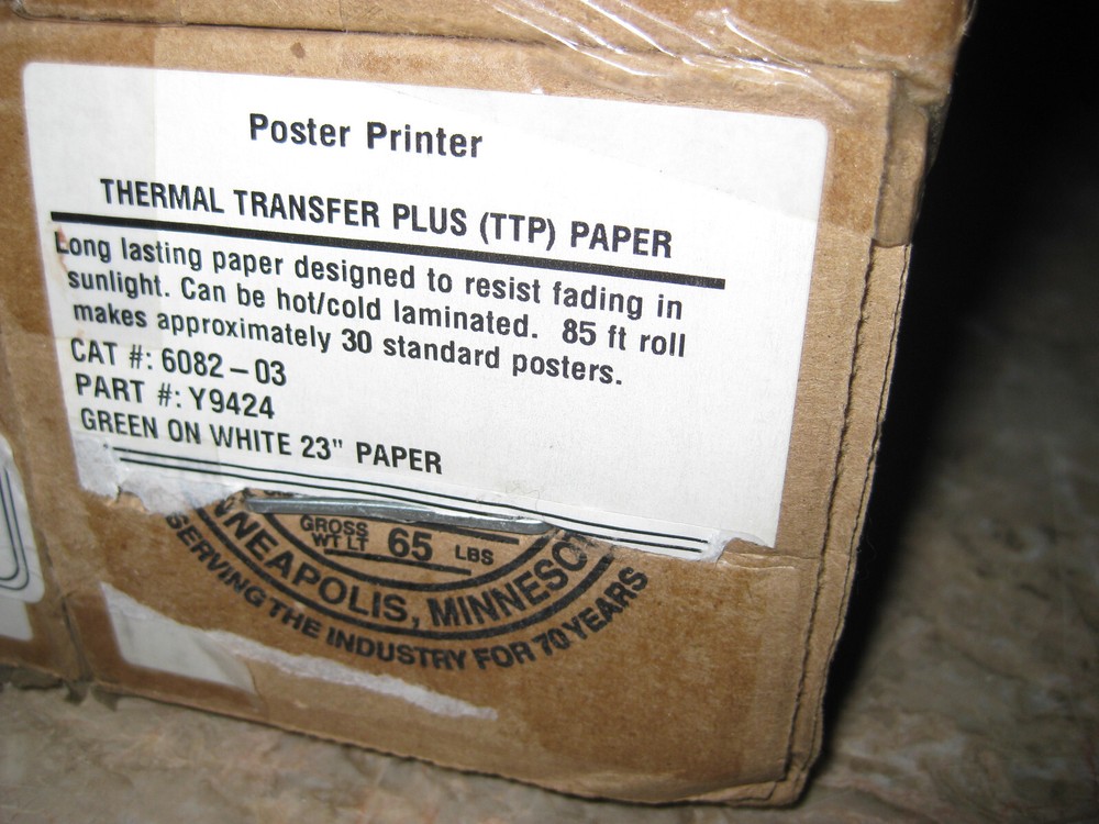 NEW GENUINE VARITRONICS THERMAL TRANSFER PLUS TTP PRINTER PAPER GREEN ON WHITE