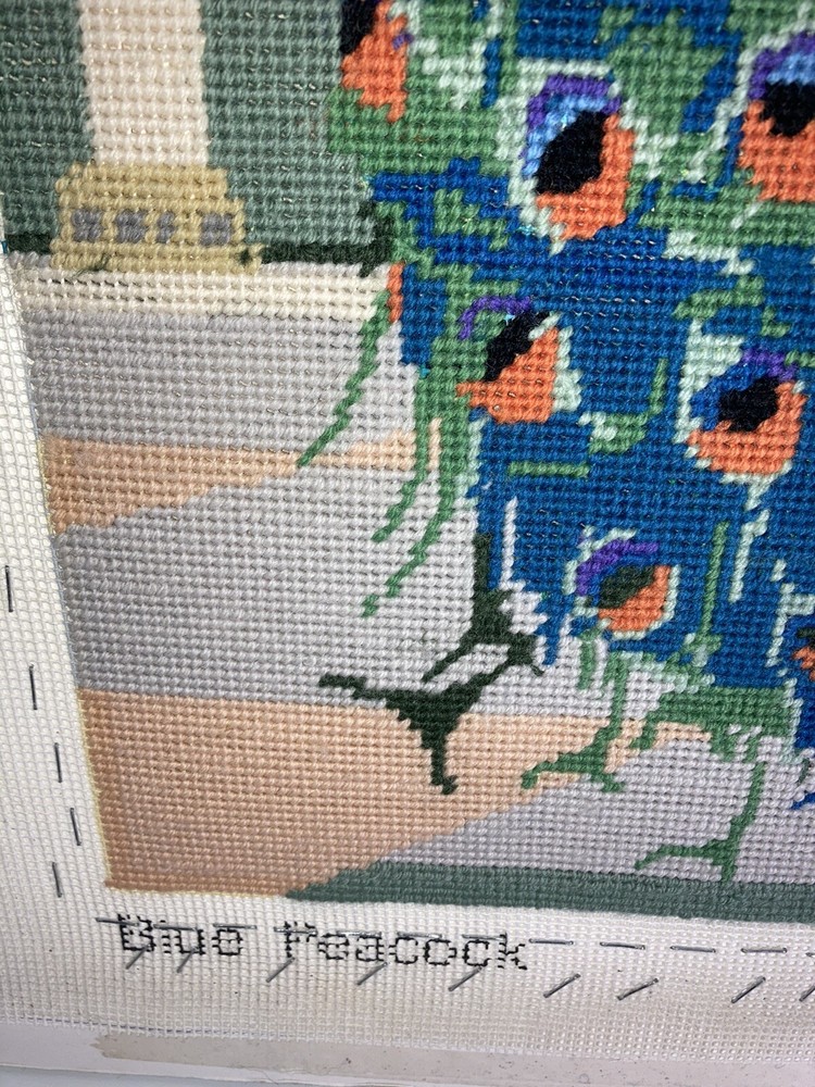 Needlework Peacock Scene Stunning And Large Complete Yarn