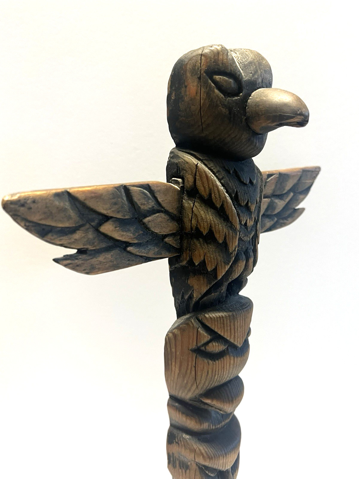 Antique Native American Indian Hand Carved Wooden Eagle Totem Pole; Large 24"