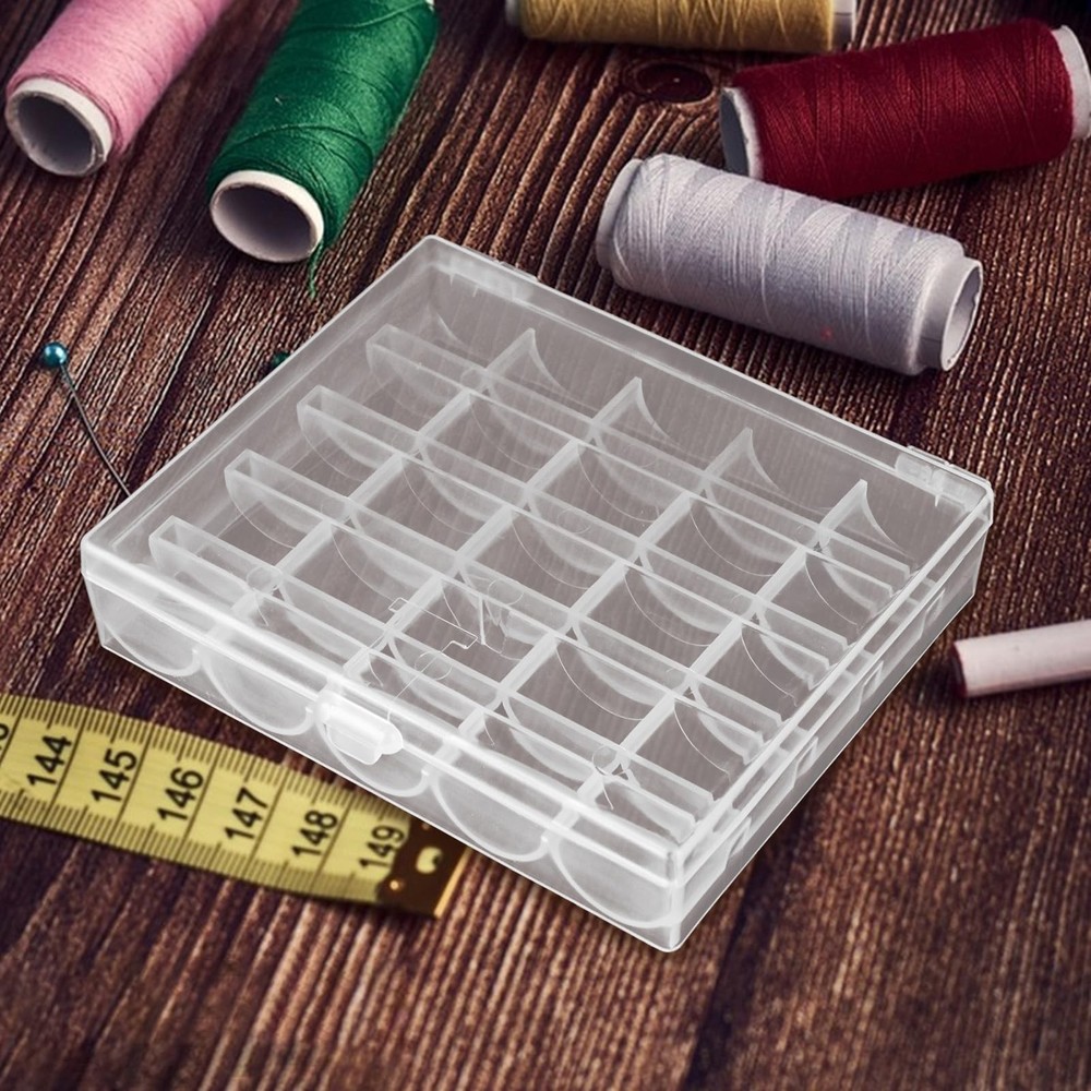 12PCS Plastic Empty Bobbin Storage Case, 25 Slots, Transparent, Organizer
