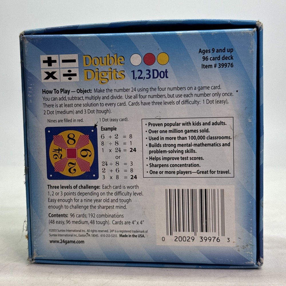 Sharpen Your Mind! 24 Game Double Digits 1, 2, 3 Dot Math Challenge 2003 Game