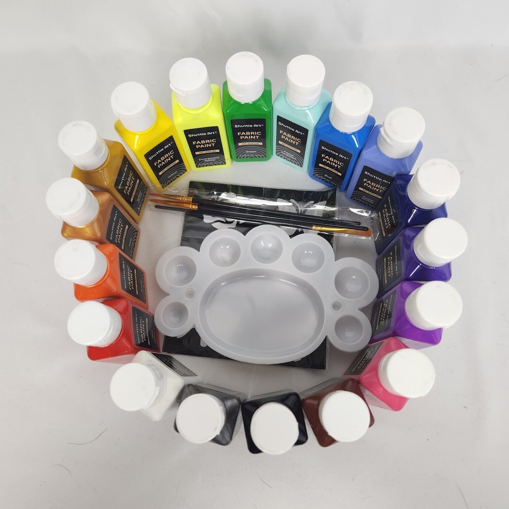 18 Colors Permanent Soft Fabric Paint Bottles (60ml/2oz)...Open/damaged Box