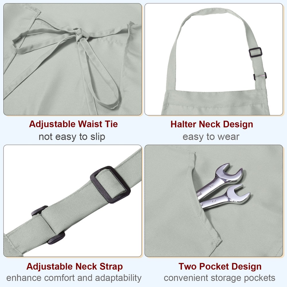 Kitchen Cooking Aprons Adjustable Long Ties Chef Apron with 2 Pockets Grey
