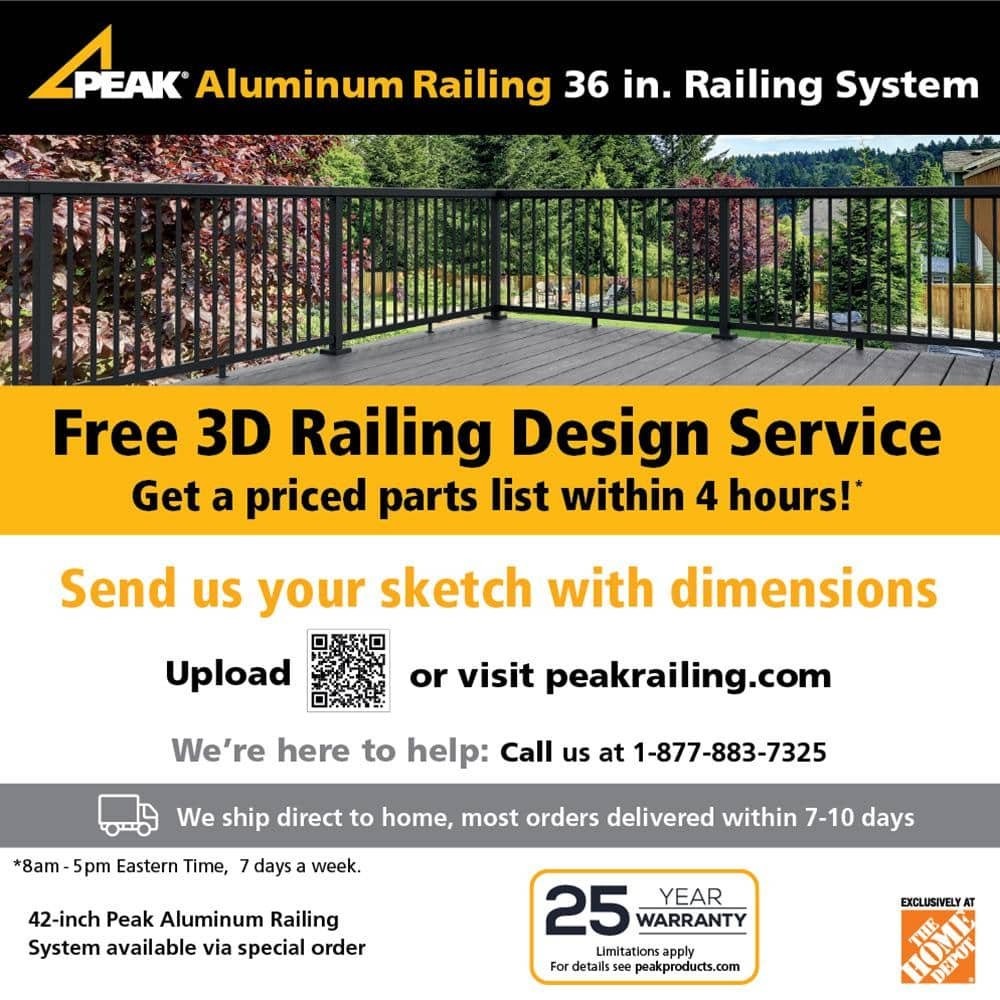 PEAK Aluminum Railing Horizontal Angle Bracket Kit Matte Black 36" 36951
