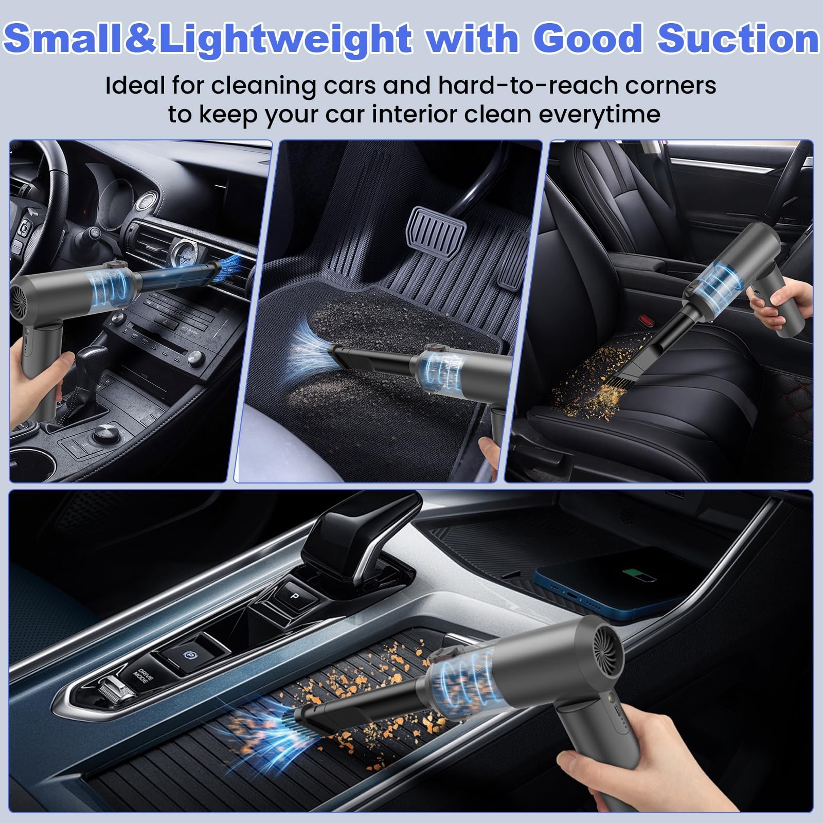 Car Vacuum Portable Cordless with 16000PA Ultra Suction 4-in-1 Foldable ​A