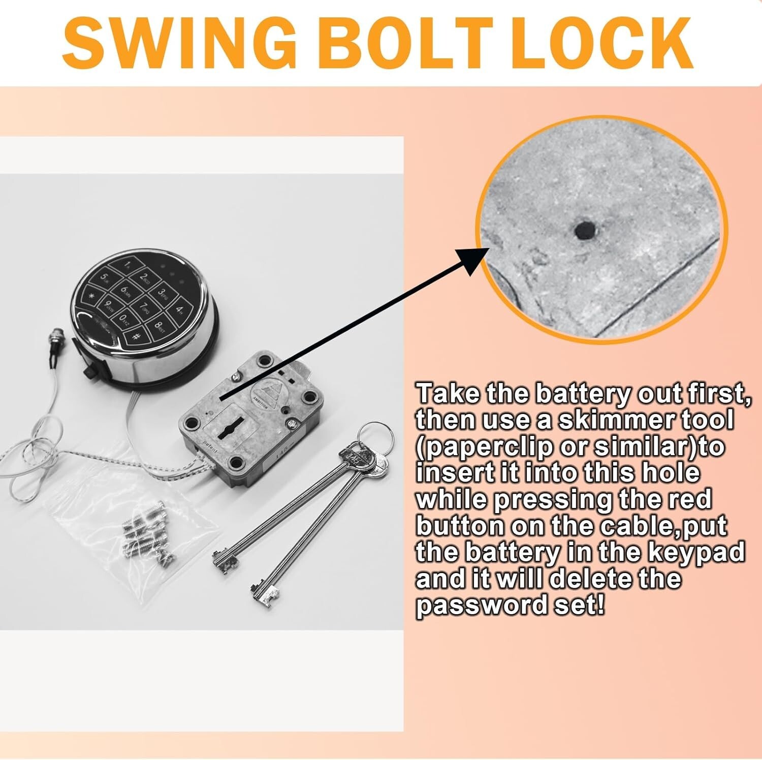 Digital Electronic Keypad Lock For Safes Swing Bolt Lock With 2 Override Keys