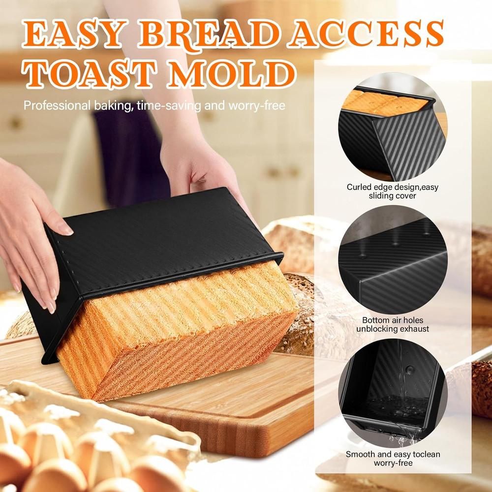 Pullman Loaf Pan Set with Lids – 2 Pack Nonstick Bread Pans for Baking, 2.2Lb &