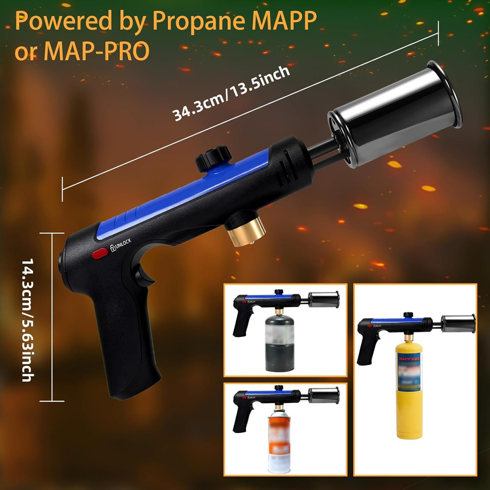 Powerful Propane Torch with One-Touch Max Fire, Adjustable Kitchen Torch with Sa
