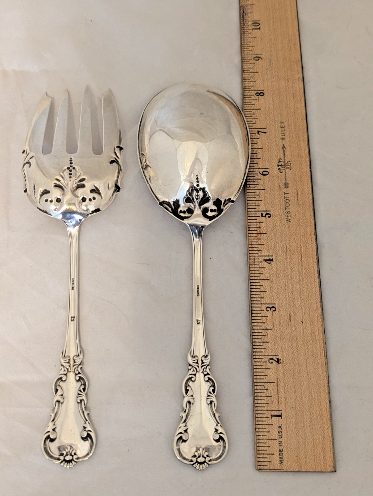 H.H. Curtis & Co Sterling Silver Salad Serving Set Fork & Spoon 8-1/2"Long 113g