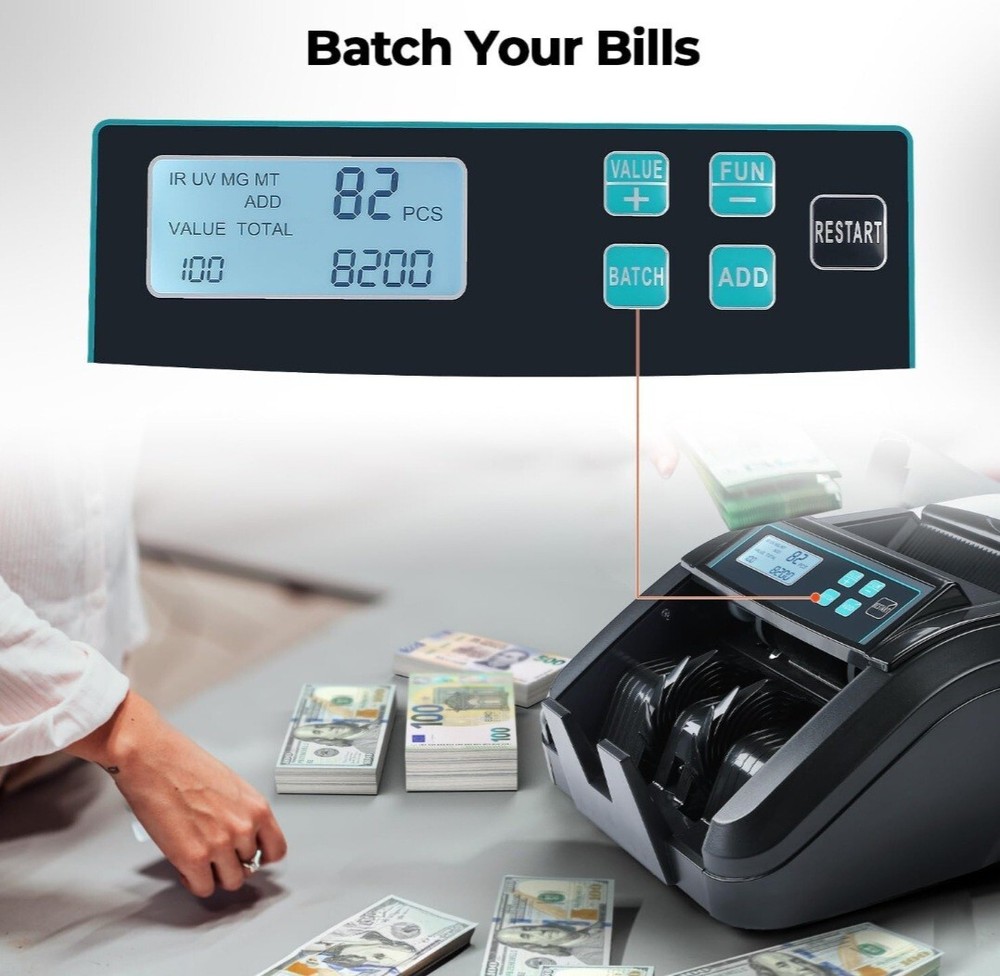 MUNBYN IMC51 Money Counter Machine Value Count Add+Batch Mode Bill Counter