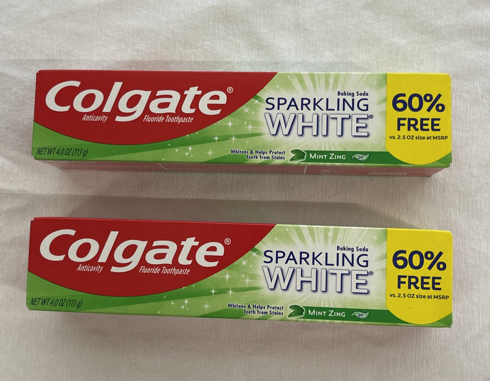 2-Pack Colgate Sparkling White Mint Zing Toothpaste 4oz Whitens & Protects
