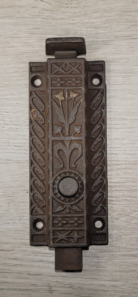 Antique Surface Mount Door Bolt Spring Loaded Ornate