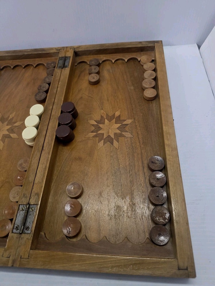 Vintage Wooden Handmade Middle Eastern Chess Board Backgammon Set