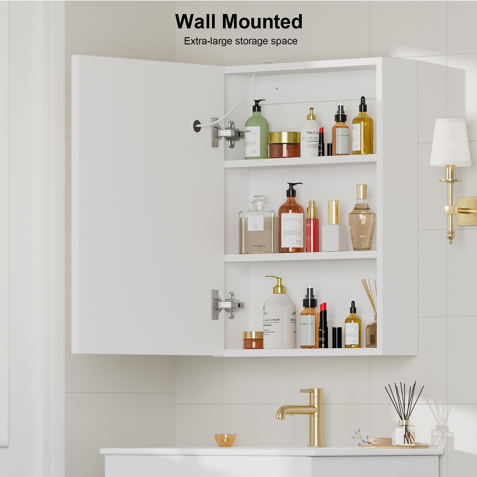 18x24inch Led Medicine Cabinet Bathroom Mirror Cabinet with Lights Anti-Fog New