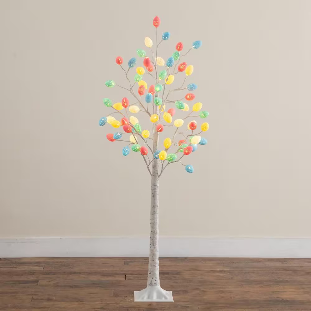 5 Ft. Pre-Lit Artificial Easter Twig Tree with 72 Egg Shaped LED Ornaments