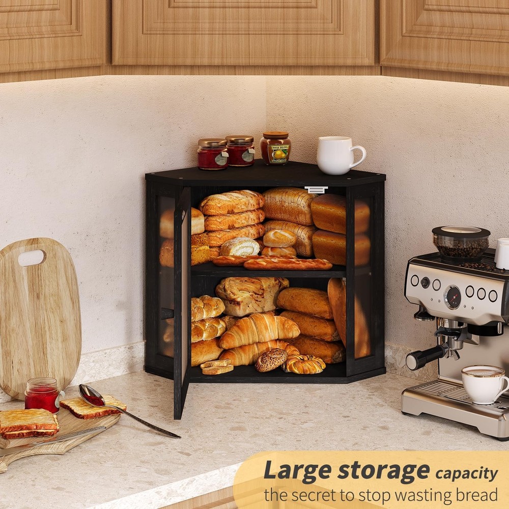 Corner Bread Box for Kitchen Countertop,Bread Storage for Homemade Bread, Dou...