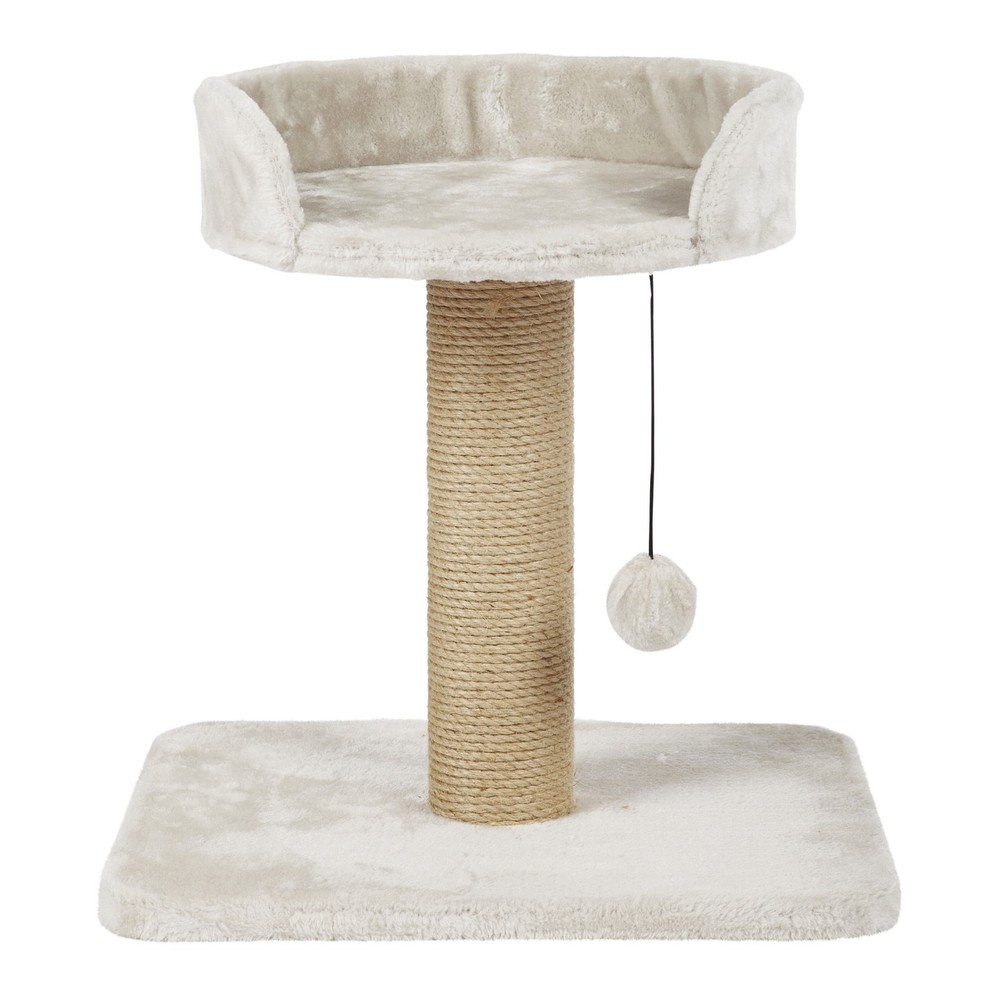 18" Cat Scratching Post with Plush Platform, Light Gray-Greige Durable Cat Toy