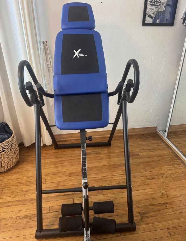 X Power US Height-Adjustable Inversion Table Blue Black Padded Backrest