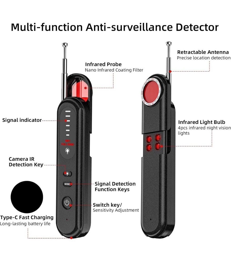 T01 Hidden Camera Detector - GPS, Rf, Microphone Detector - Smart Anti-bugging
