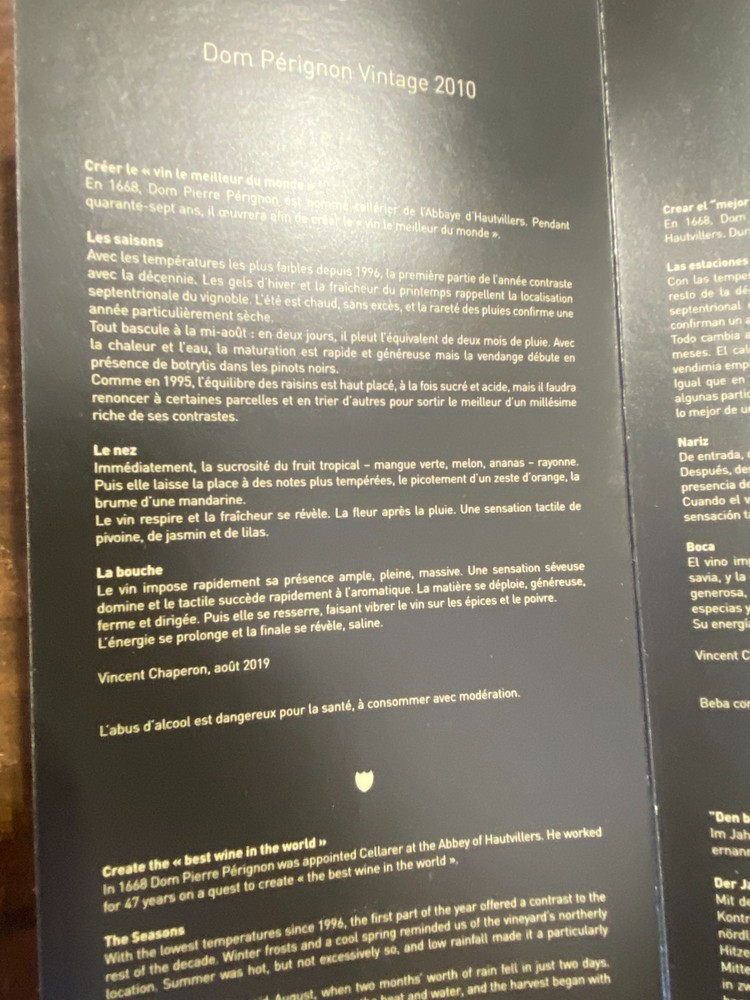 DOM PERIGNON Empty Box & Pamphlet - Vintage 2010. GOOD Condition.