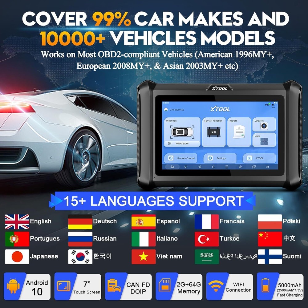 2025 XTOOL D7W V2.0 All System Diagnostic Bidirectional Scanner Key Programmer