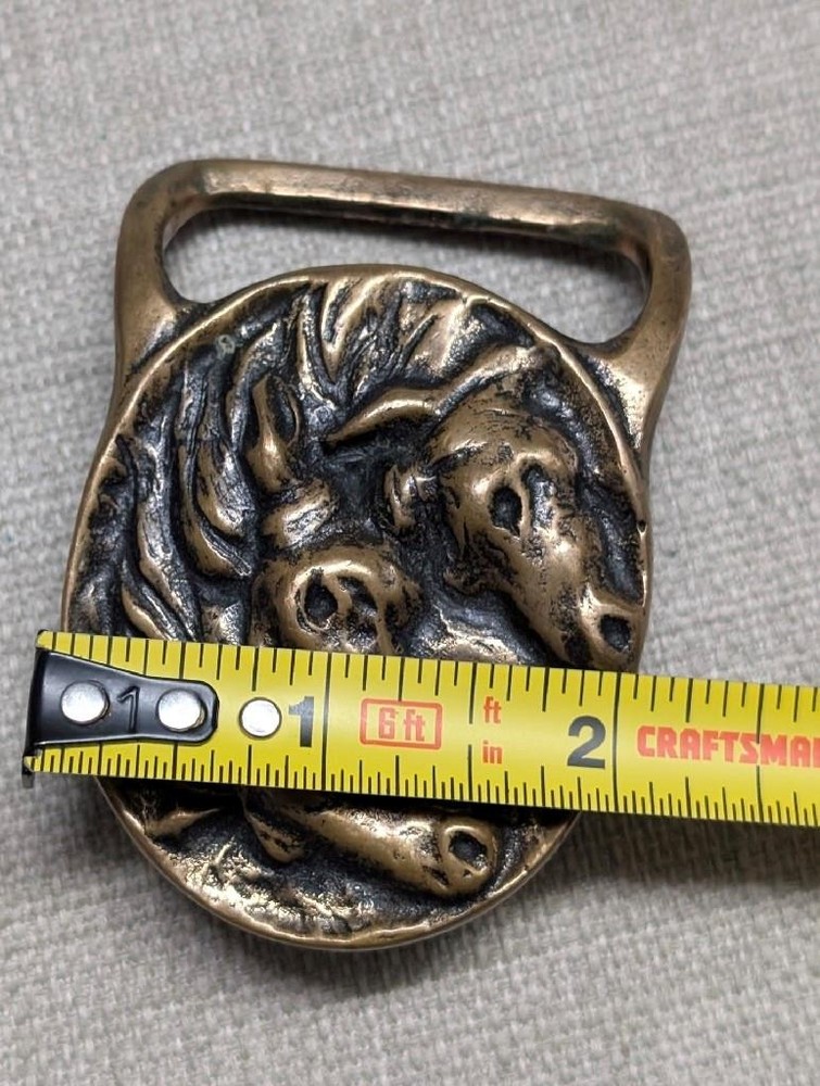 1970s vintage SOLID BRASS belt buckle PHAROHS HORSES western TECH ETHER GUILD