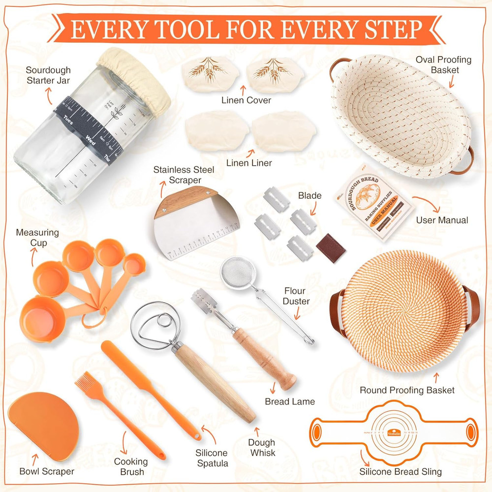 Sourdough Starter Kit with Proofing Basket and Baking Tools - Ideal Gift Set