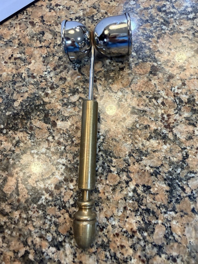 Vtg Brass handled bar tools— double sided jigger & bottle opener 2 pc set