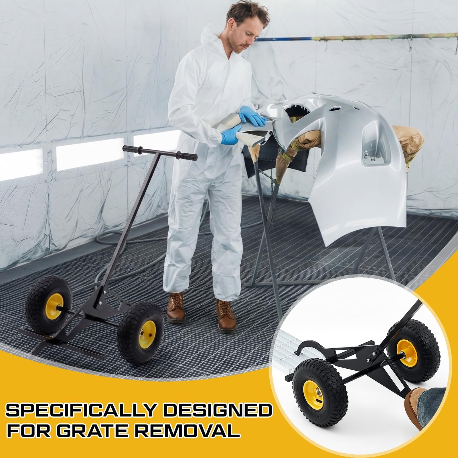 ** NEW Grate Lifter | Heavy Duty | 10" Wheels | Steel | For Spray / Paint Booths