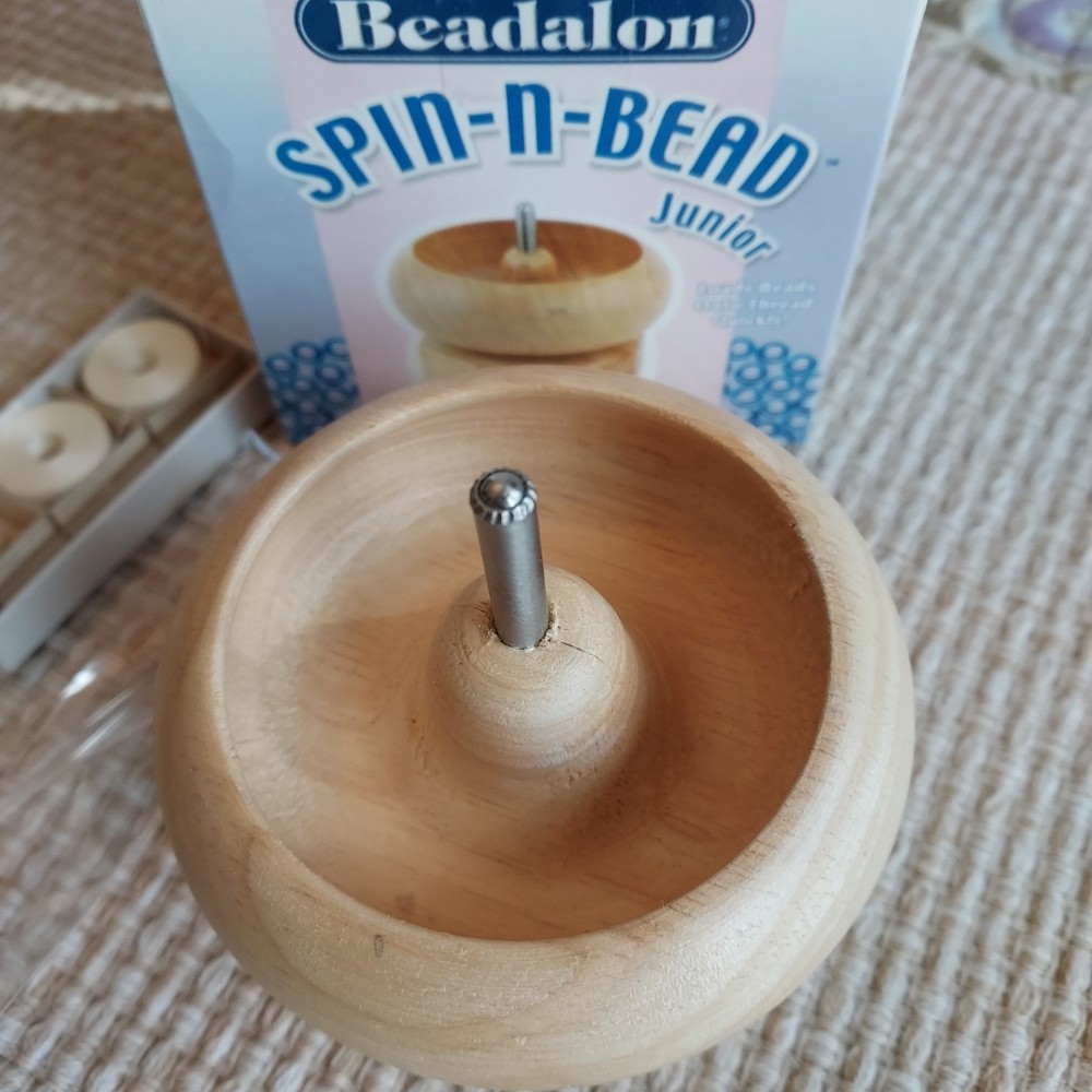 Spin-n-String Junior Mini Wooden Bead Spinner  Used In BOX String, Curved Needle