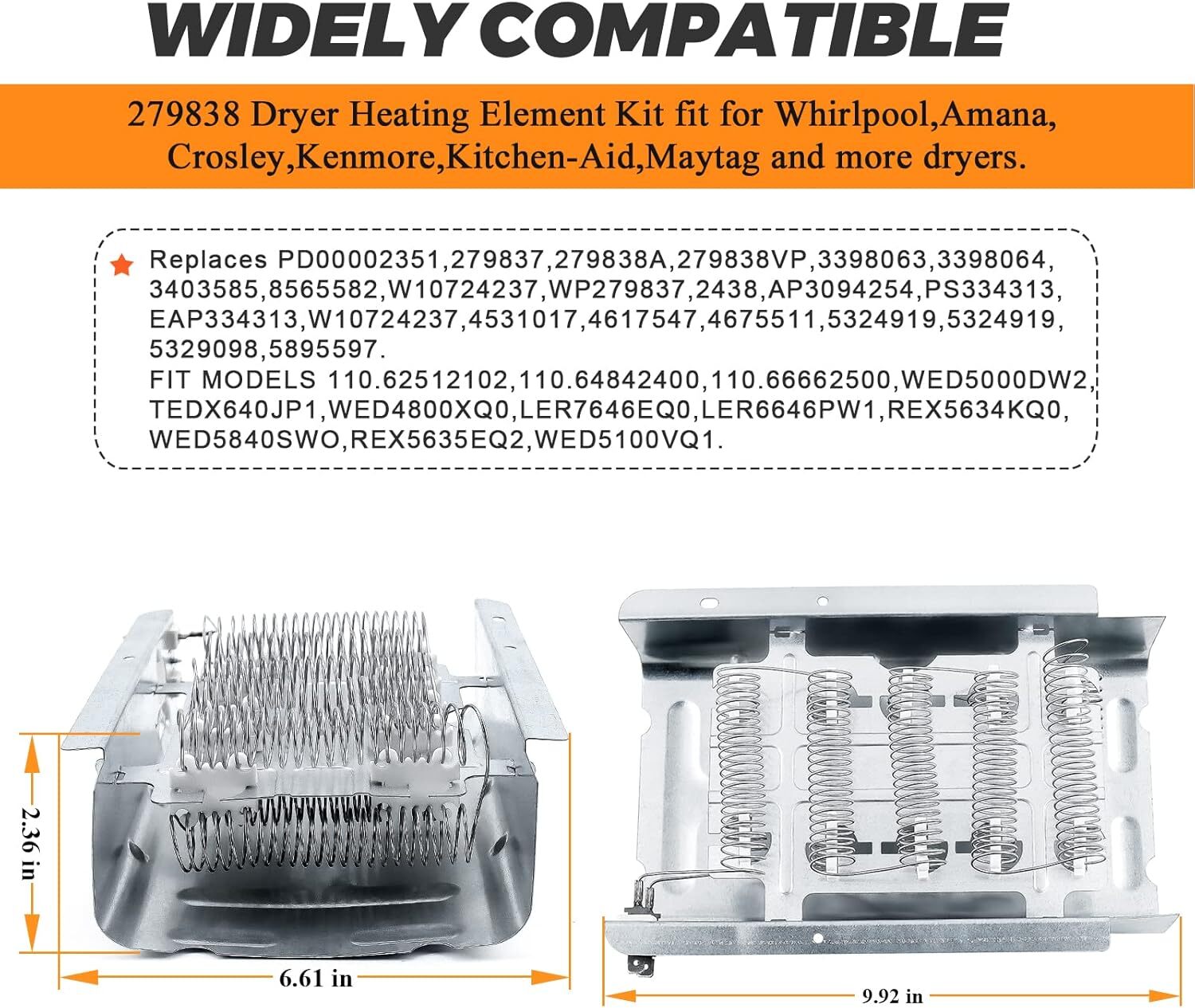 279838 & 279816 Dryer Heating Element Thermostat Fuse Kit for Whirlpool Maytag