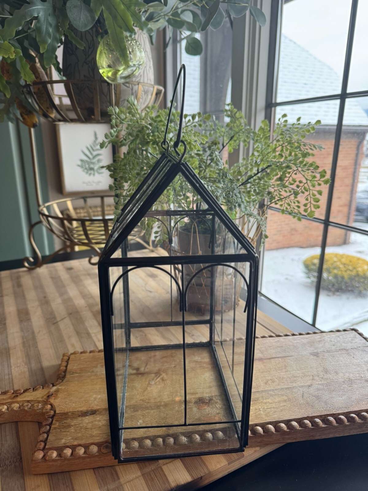 Antique Terrarium Glass w/ Metal Wardian Case Plant Container Miniature Garden