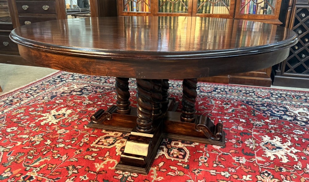 Vintage 60" Round Table Solid Hardwood Barley Twist Dining & Entry Table