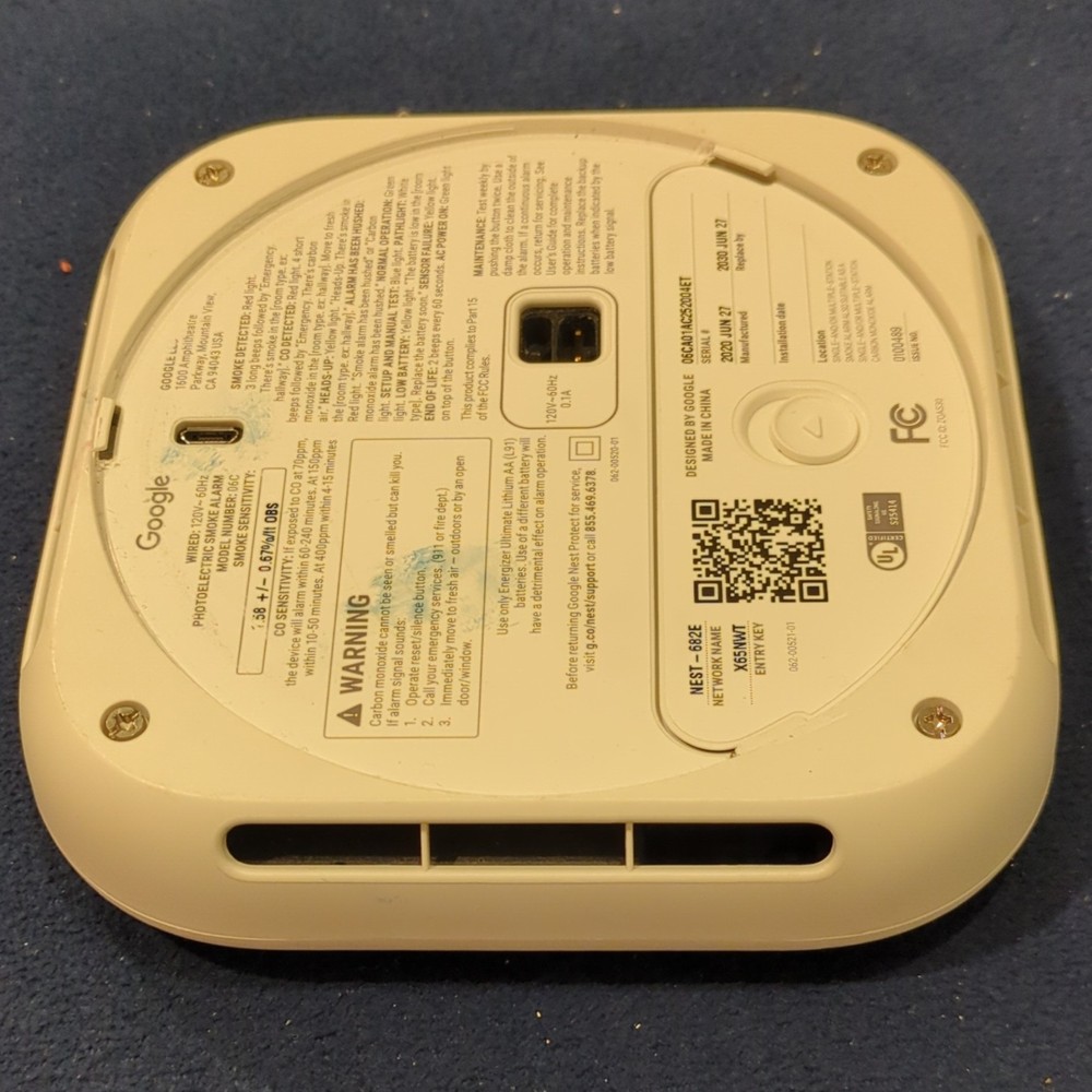 Google Nest Protect Smoke & Carbon Monoxide Detector Wired White Model 06C