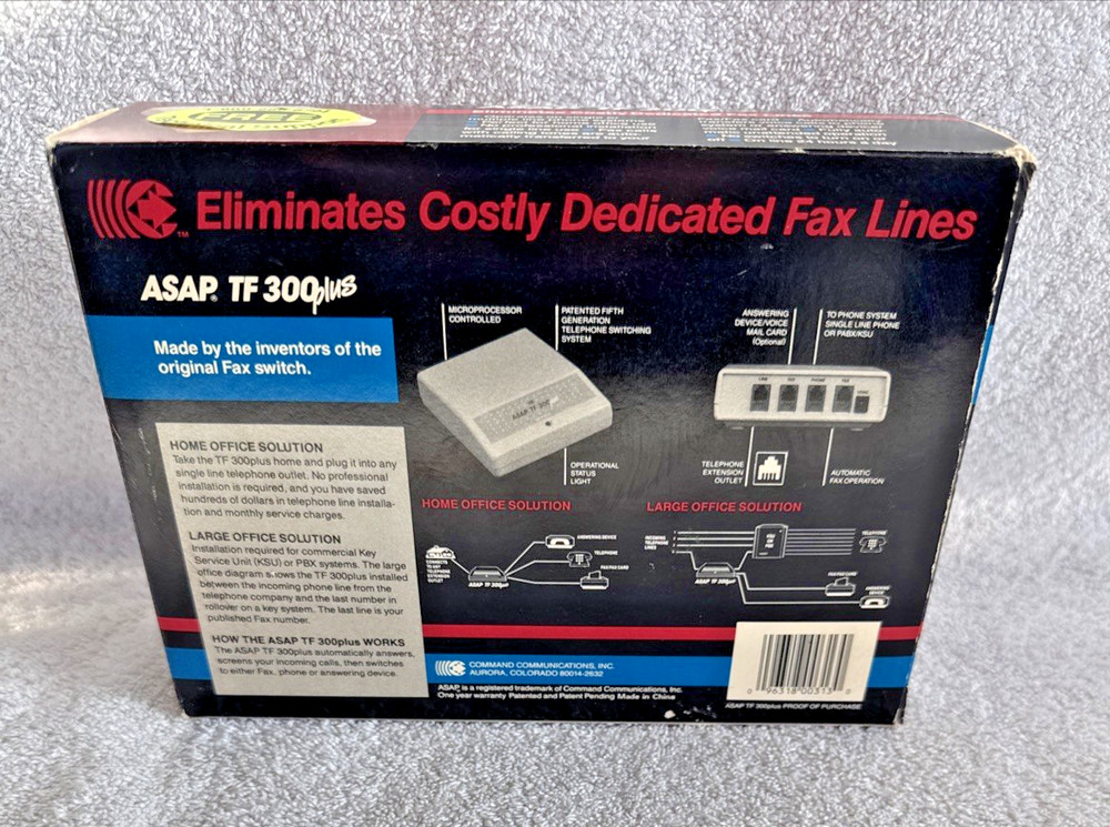Command Communications ASAP TF 300Plus Automatic Phone Line Expander 1991