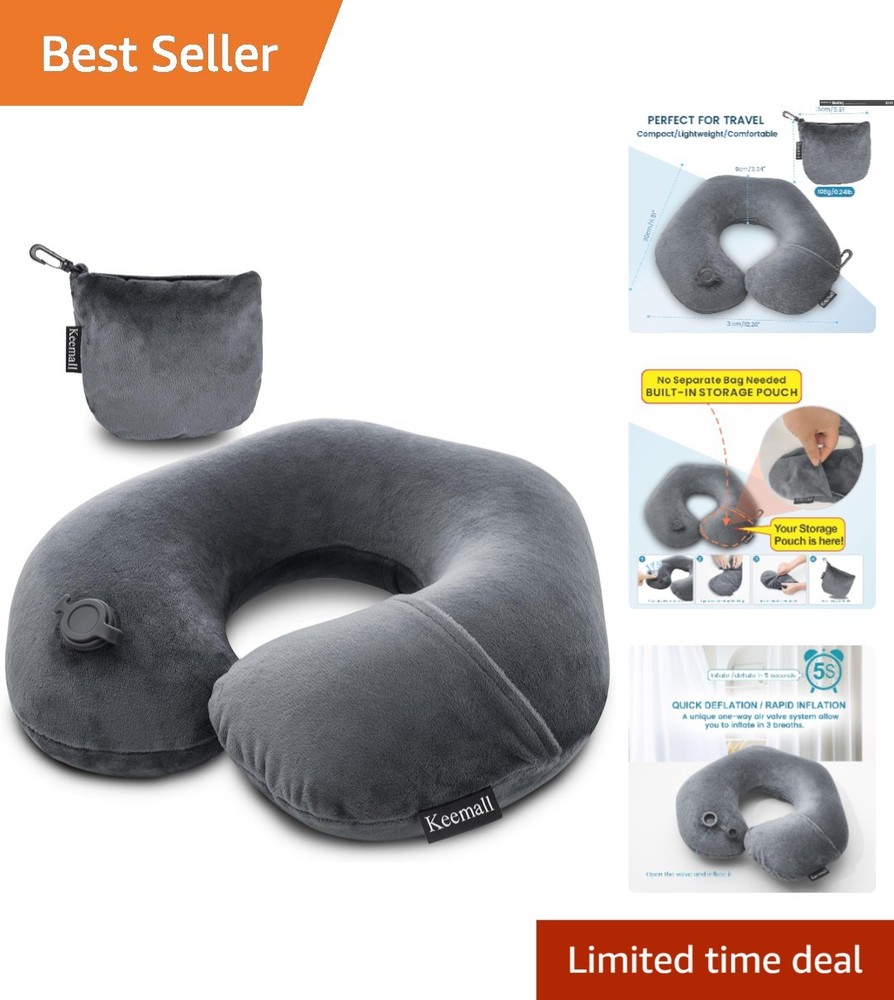 Portable Inflatable Neck Support Pillow for Airplane Travel - Soft & Adjustable