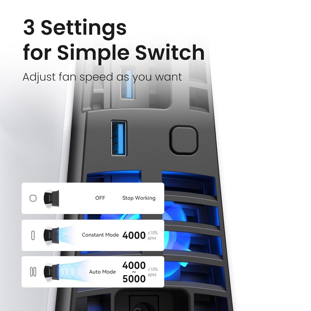 Enhanced Cooling Solution for PS5 Slim - 4 Fans, Quiet, Adjustable Speeds