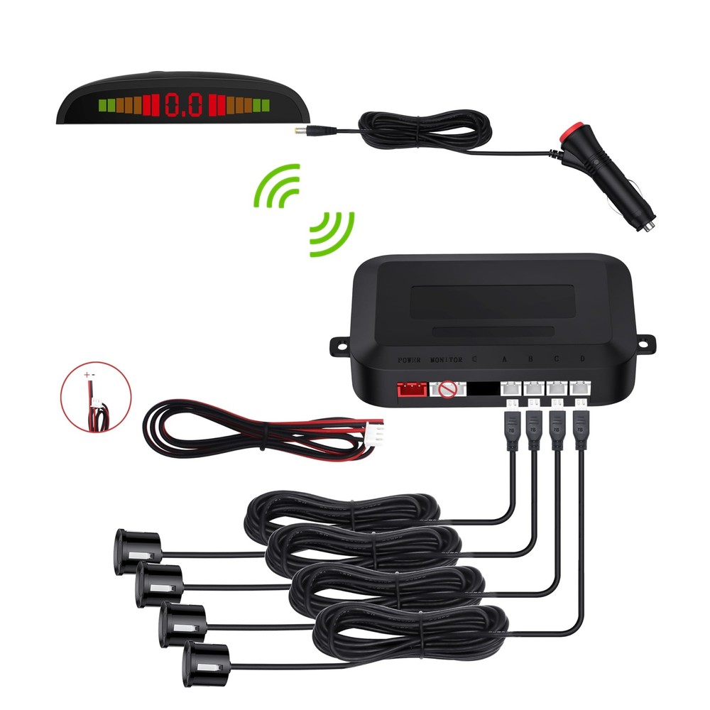 Cordless Parking Sensor, Reverse Sensor System with 4 Car Backup Sensors, LED...