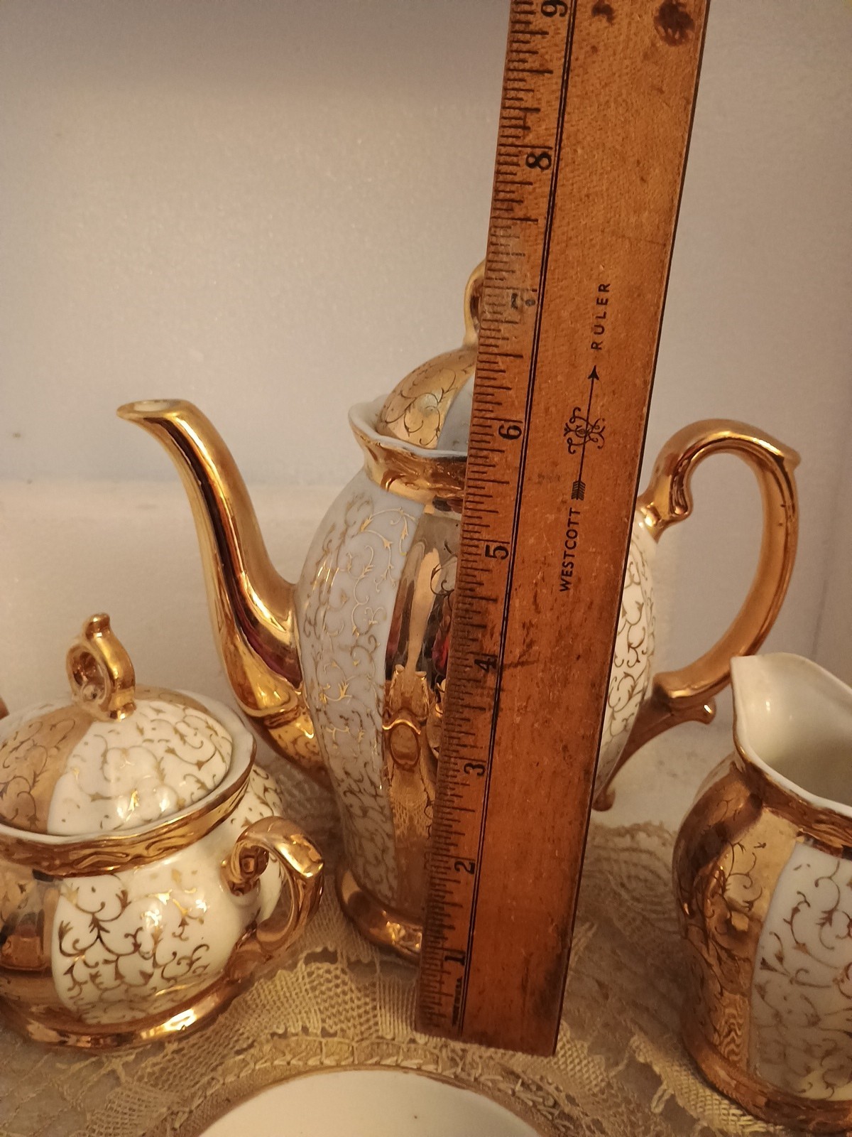 Antique Bavarian Gilded porcelain tea Set! Woldershof Pat 55! Good Condition