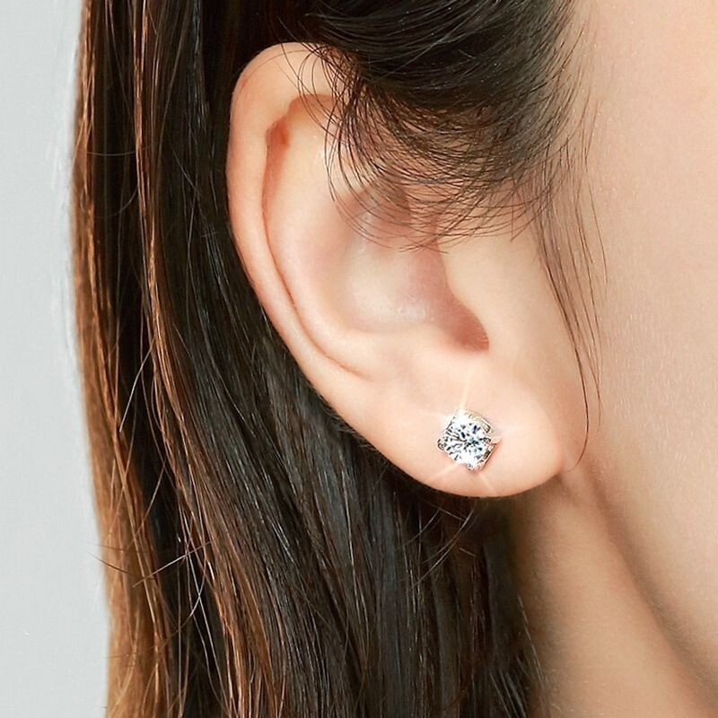 MEN 2Ct Brilliant Cut Moissanite OX Stud Earrings Solid 925 Sterling Silver