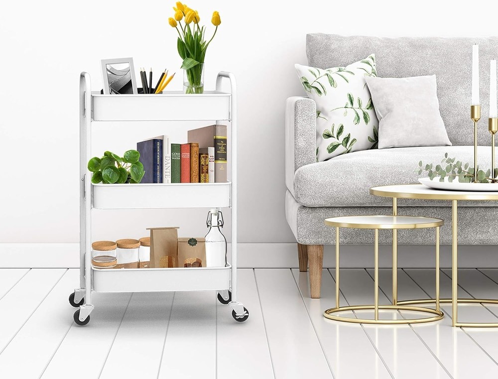 3-Tier Rolling Metal Storage Organizer - White