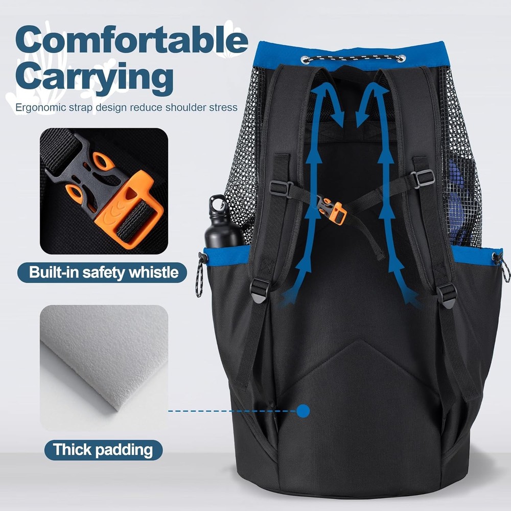 Scuba Diving Bag, XL Mesh Backpack for and One Size, Black-Blue