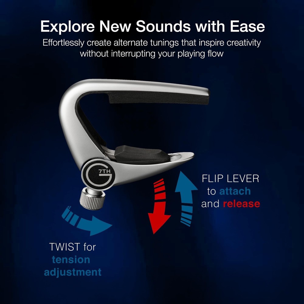 G7th Newport 5 String Partial Silver Guitar Capo - Lightweight with Adjustabl...